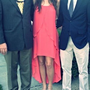 Coral, lightweight high-low dress
